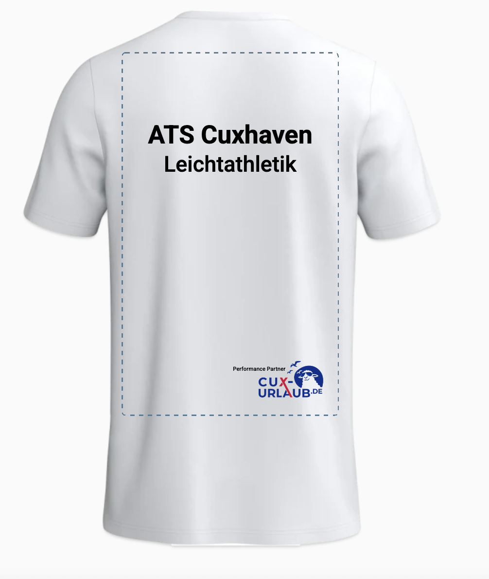 Trikot der ATS Cuxhaven Leichtathletik mit Cux-Urlaub.de Sponsorenlogo